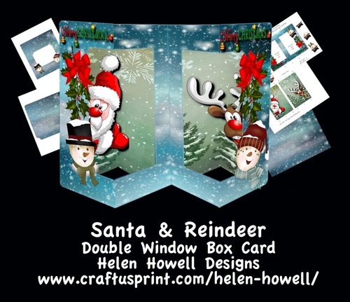 Santa & Reindeer - Double Window Box Card 