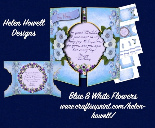 Blue & White Flowers - Gtefold Card 