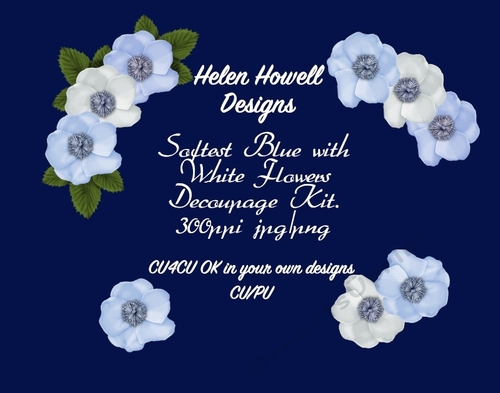 Softest Blue with White Flowers Decoupage Kit. 