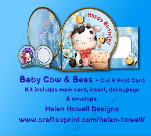 Baby Cow & Bees - Cut & Fold Card