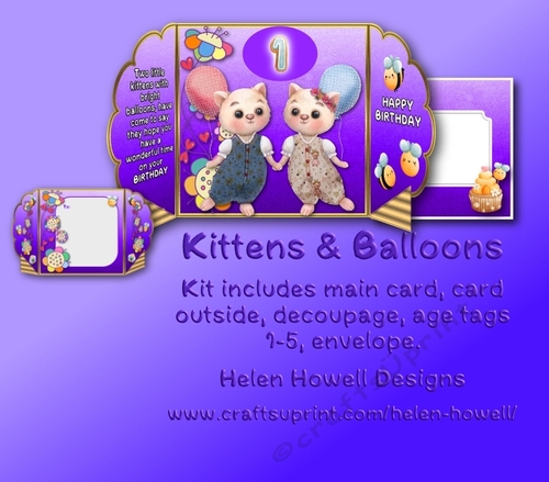 Kittens & Ballons Age card 1-5 
