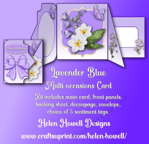 Lavender Blue Multi Occasions Card - double fold. 