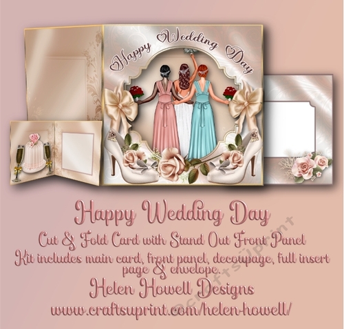 Happy Wedding Day - Cut & Fold Card with Stand Out Front Panel.