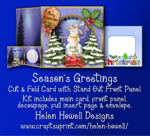 Seasons Greetings - Cut and Fold Card with Stand Out Front Panel. 