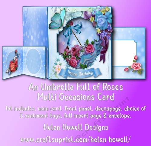 An Umbrella Full of Roses - Multi-Occasions Card - Cut & Fold with Stand out Front Panel