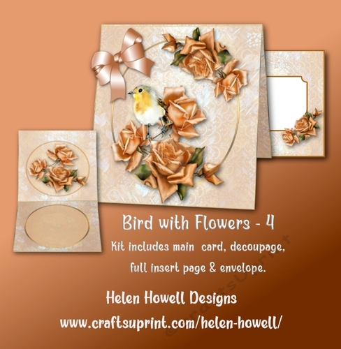 Bird with flowers 4- Blank Card, suitable for many different occasions.  - Tent Card