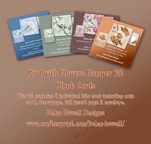 Bird with flowers Bumper Kit- Blank Card, suitable for many different occasions.  - Tent Card