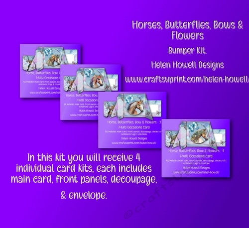 Horse, Butterflies, Bow & Flowers Bumper - Double Fold Card 