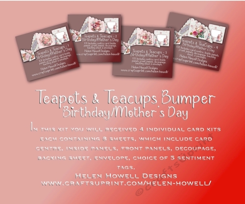 Teapots & Teacups Bumper - double fold card - Birthday/Mothers Day. 