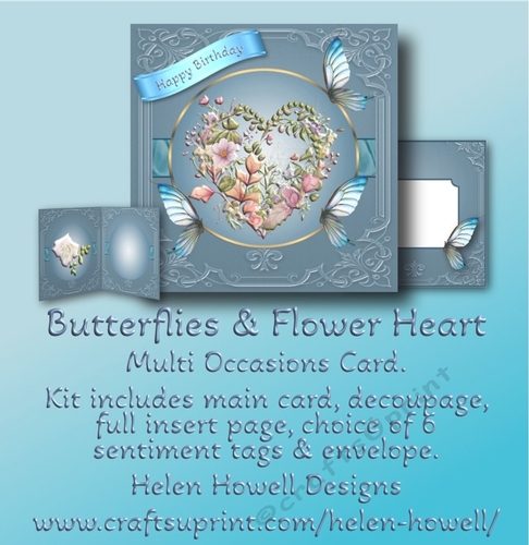 Butterflies & Flower Heart - Multi Occasions card. 