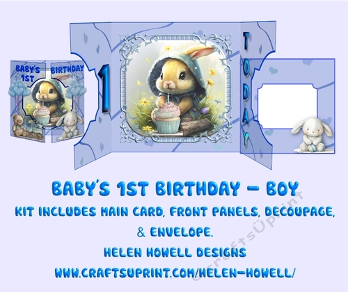 Babys 1st Birthday Boy - Double gatefold card.