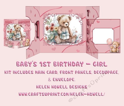 Babys 1st Birthday Girl - Double gatefold card.