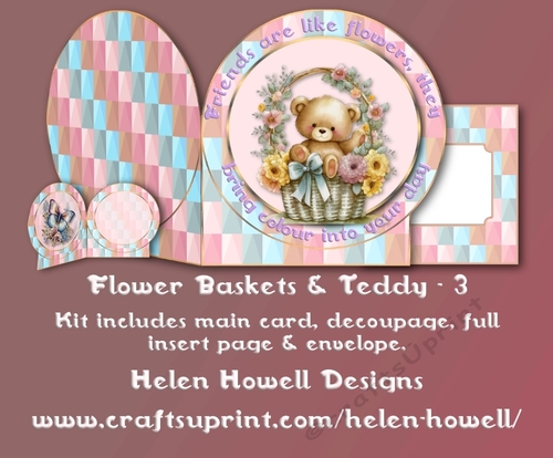 Flower Basket & Teddy 3 - Blank Card with Sayings