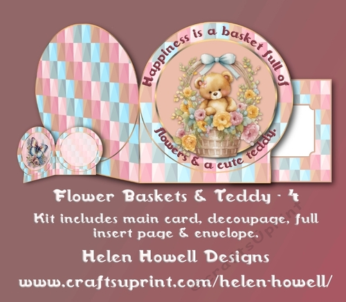 Flower Basket & Teddy 4 - Blank Card with Sayings