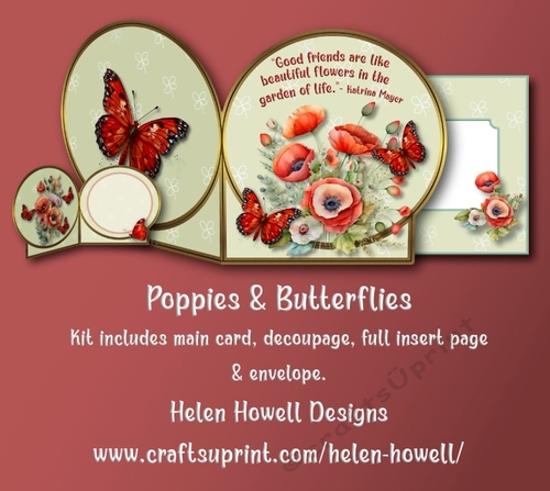 Poppies & Butterflies - Cut & Fold Card
