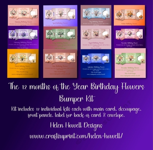 12 Months of the Year Birthday Flowers Cards - Bumper Kit