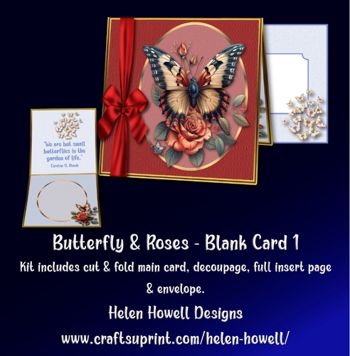 Butterfly & Roses -1 - Blank Card - Tent card