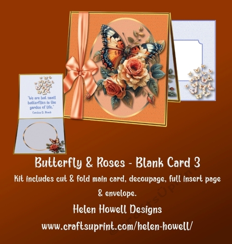 Butterfly & Roses -3 - Blank Card - Tent card