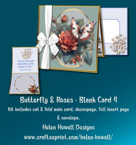 Butterfly & Roses -4 - Blank Card - Tent card