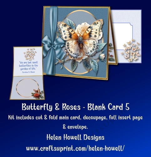 Butterfly & Roses -5 - Blank Card - Tent card