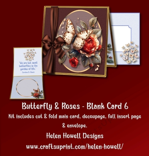 Butterfly & Roses -6 - Blank Card - Tent card