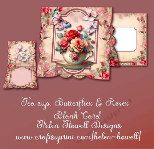 Tea cup Butterfflies and Roses. - Blank Card