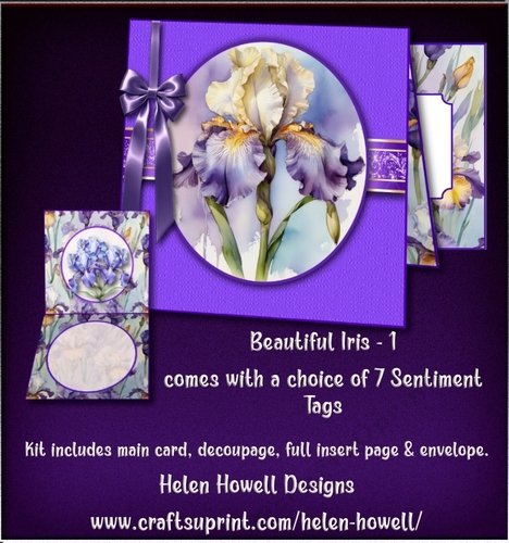 Beautiful Iris - 1 - Blank Card - but comes with 7 sentiment tags.
