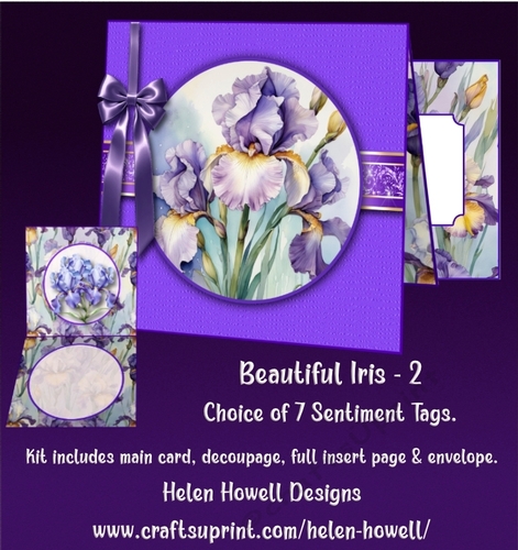 Beautiful Iris - 2 - Blank Card - but comes with 7 sentiment tags.