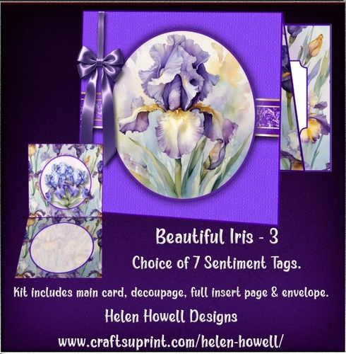 Beautiful Iris - 3 - Blank Card - but comes with 7 sentiment tags.