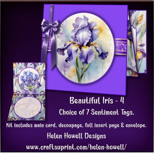 Beautiful Iris - 4 - Blank Card - but comes with 7 sentiment tags.