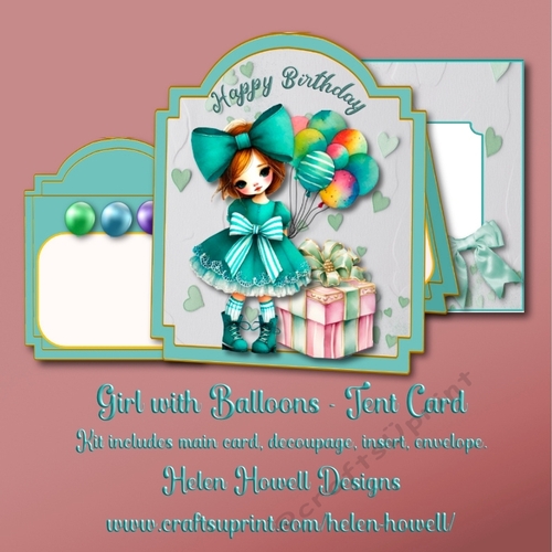 Girl with Balloons - Tent Card