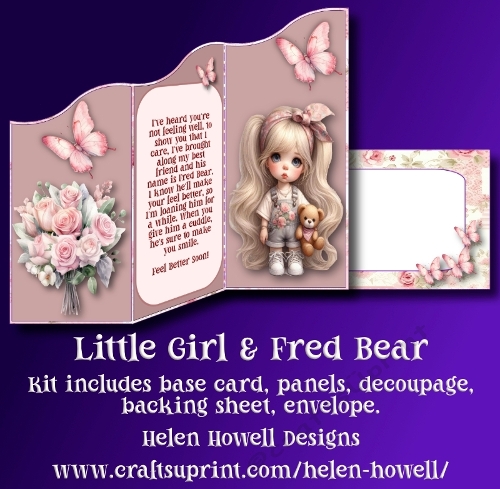 Little Girl & Fred Bear - Tri-fold Wave Card