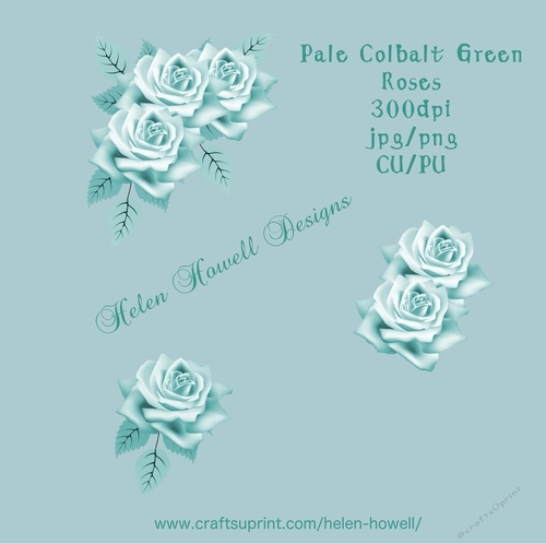 Pale Cobalt Green Roses - Decoupage kit