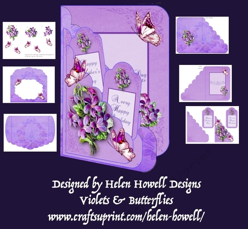 Violets & Butterflies Scallop Mothers Day/ Birthday Card 