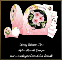 Cherry Blossom Time - Cut & Fold Card with Pyramid Decoupage  