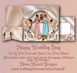 Happy Wedding Day - Cut & Fold Card with Stand Out Front Panel.