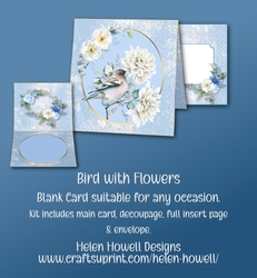 Bird with flowers- Blank Card, suitable for many different occasions. - Tent Card