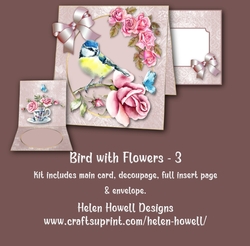 Bird with flowers 3- Blank Card, suitable for many different occasions. - Tent Card