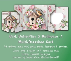 Bird, Butterflies & Birdhouse 1 - Double Gatefold Card