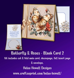 cup1297400_37881 - Butterfly & Roses -2 - Blank Card - Tent card