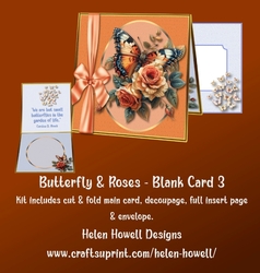 Butterfly & Roses -3 - Blank Card - Tent card