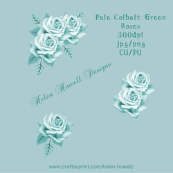 Pale Cobalt Green Roses - Decoupage kit