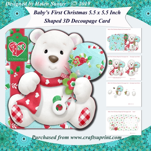 Babys First Christmas 5.5 x 5.5 Inch Shaped 3D Decoupage Card with Insert