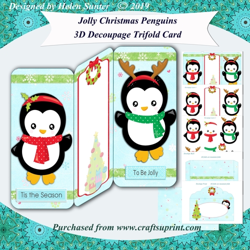Jolly Christmas Penguins 3D Decoupage Trifold Card and Envelope Kit