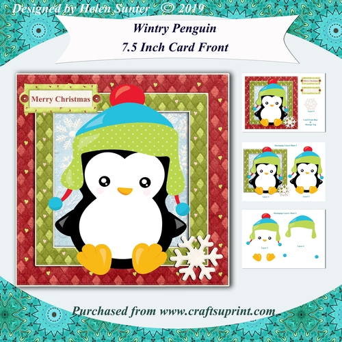 Wintry Penguin 7.5 Inch Card Front with Decoupage