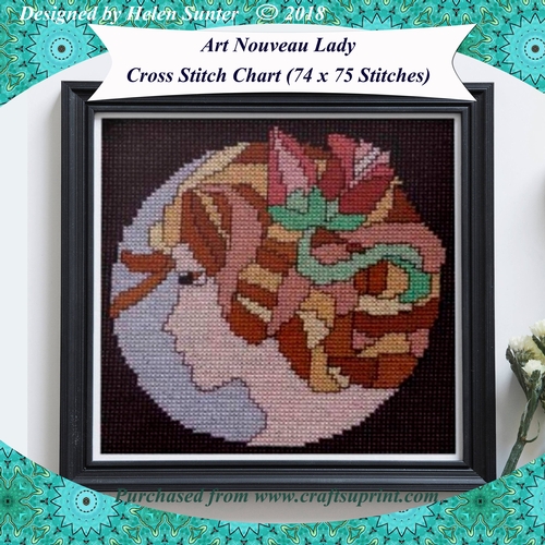 Vintage Stained Glass Style Art Nouveau Lady Cross Stitch Chart