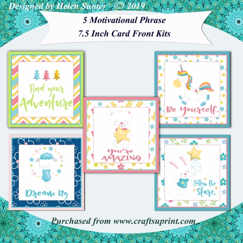 5 Motivational Phrases 7.5 Inch Square Card Fronts Dreamy Friends Bumper Kit