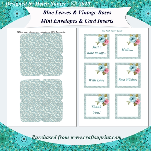 Blue Leaves & Vintage Roses Mini Envelopes & Card Inserts