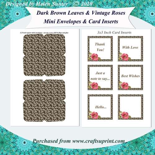 Dark Brown Leaves & Vintage Roses Mini Envelopes & Card Inserts
