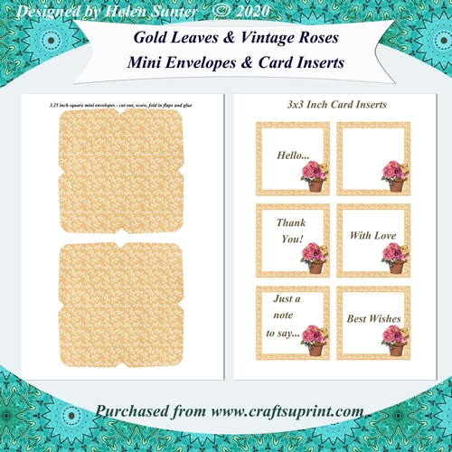 Gold Leaves & Vintage Roses Mini Envelopes & Card Inserts